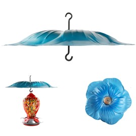 Metal Bird Feeder Large Weather Guard Protective Dome for Rain 13 Inches Rain Proof Bird Feeder Battle Hummingbird Feeder Sun Shade Cover with Flower Design