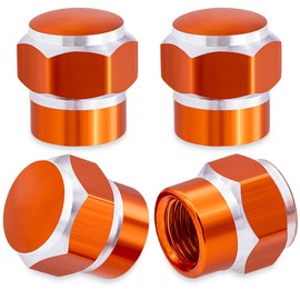 MEAJOO 4PCS Car Tire Valve Stem Caps, Corrosion Resistant Leak-Proof, Aluminum Alloy Wheel Valve Covers with Rubber O-Ring, Universal for Cars, SUV, Trucks, Bikes, Motorcycles, Bicycles(Orange)