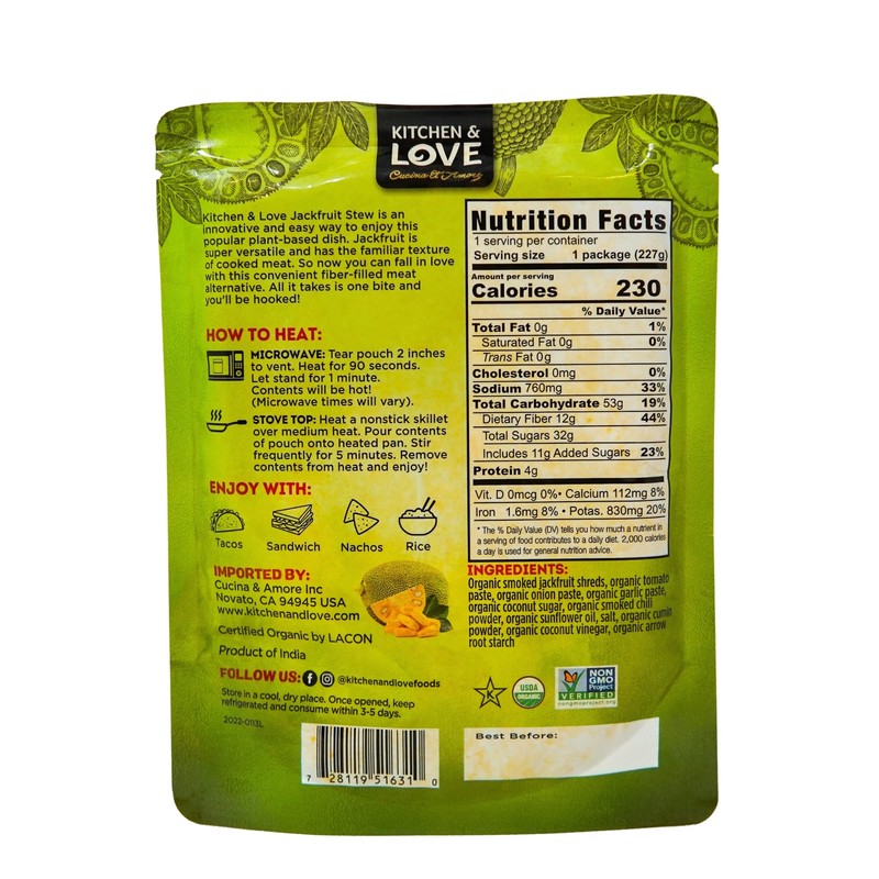 Kitchen & Love Organic Sweet BBQ Pulled Jackfruit, Non GMO,