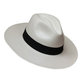 Tumia LAC - Fedora Panama Hat - White with Black Band - EU: 57cm UK: 7 US: 7 1/8 - Non-Rollable Version
