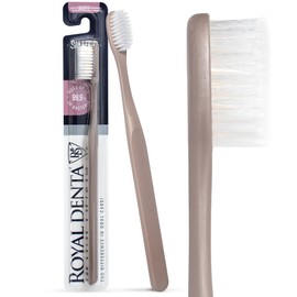 Royal Denta Manuelle Zahnbürste mit weichen Borsten für Erwachsene, doppelte Länge, Borstenzahnbürste für empfindliche Zähne, Silberpartikel gegen Bakterien, modernes Design, Taupe