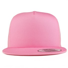 Trendy Apparel Shop Flexfit Brand - Gorra clásica de malla con visera plana de 5 paneles, Rosa/Rebel Fun., Talla única