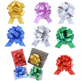 Star Pattern Pull Bows for Gift Wrapping, 12 PCS Large Gift Bow Bulk for Presents Package, Gift Baskets, Christmas, Wedding, and Party Decor （Mix Colour） (5in)
