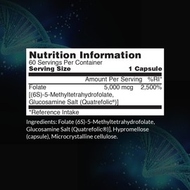 5MG L-5 MTHF by Intelligent Labs, L-5 Methylfolate Activated Folic Acid Supplement as Quatrefolic Acid, Activated Folate