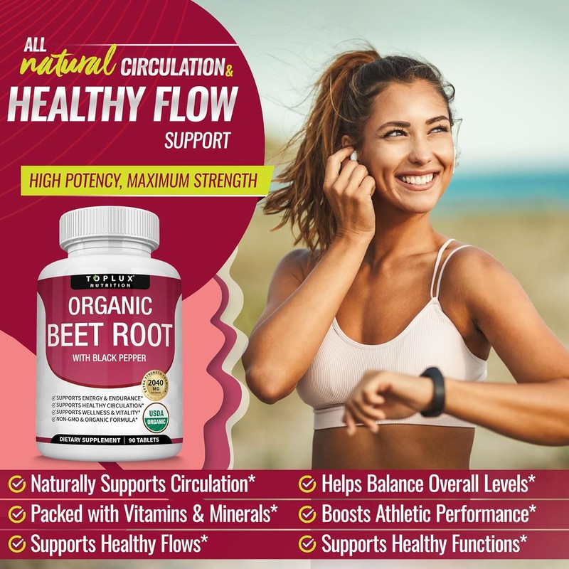 Organic Beet Root Powder Tablets - 2040mg Natural Nitric Oxide