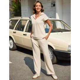 Aottori Two-Piece Leisure Suit Women's Summer Outfits Tracksuit Short Sleeve 2-Piece Leisure Suit Jogging Suit Tracksuit Sport Lounge Set Elegant Loungewear Homewear, apricot