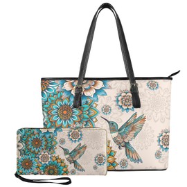 Boatee Hummingbird Tote Bag with Zipper for Travel with Women Wallets Large Capacity Work Handbag Multifunctional Zipper Purse Organizer Insert Gift for Women