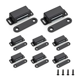 Ravinte 8 Pack Black Magnetic Door Catch, Matte Black Cabinet Magnets, Strong Magnetic Catch Latch for Kitchen Cabinets, Drawers & Cupboards, Stainless Steel Closures