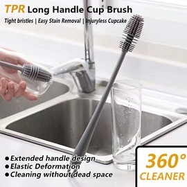 Cawein Silicone Bottle Brush 3pcs, Long Handle Bottle Cleaner, 13" Bottle Cleaning Brush for Flasks, Vacuum Sports Bottles, Vases and Glassware (Grey)