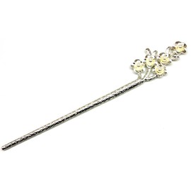 Miaomyao Kanzashi Kanzashi Kanzashi Single Piece Kimono with Tsumesodes Hair Ornament, Metal, Pair of Couples, Antique Flowers, Cherry Blossoms, Plum Blossoms, Flower Motif, Pearl, Silver, Hair Accessory (Cherry Blossoms)