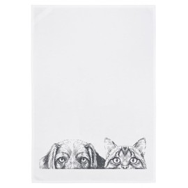 Tea Towel White Dog & Cat Dark Grey