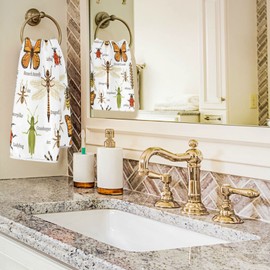 Naanle Retro Colors Insects Pattern Soft Absorbent Hand Towel, Guest Decor Towel for Bathroom, Hotel, Kitchen, Gym and Spa(16" x 30")