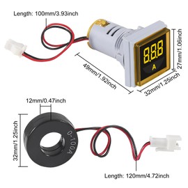 XIITIA 3pcs 60-500V 0-100A AC Digital Ammeter Voltmeter, 22mm Square Digital Tube Screen with Transformer, LED Display Voltage Detector Current Tester Gauge(Yellow)