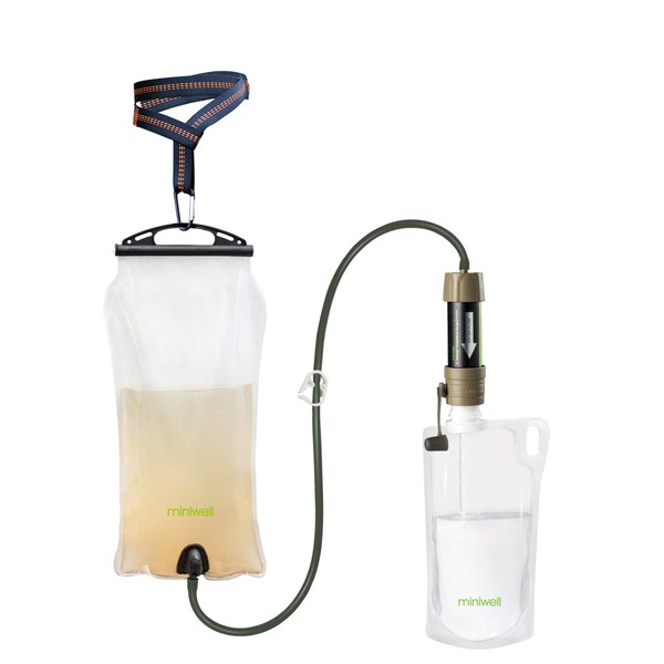 miniwell Gravity Water Filtration System. TUV Proven 99.999999% Removal Rate of Bacteria Emergency Kit Hurricane Storm Supplies(Purifier with Water Reservoir)