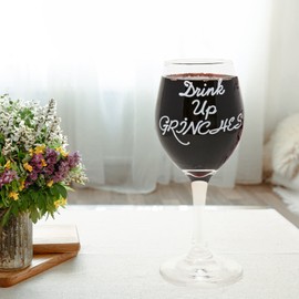 Funny Guy Mugs Drink Up Grinches Christmas Wine Glass, 11-Ounce