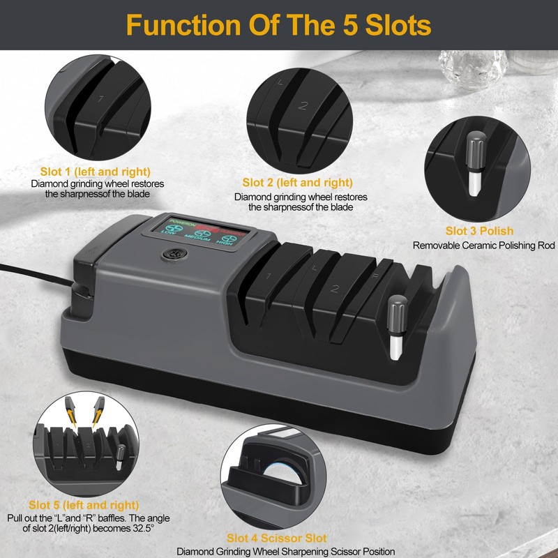 Electric Knife Sharpener, 5 in 1 Multifunctional 3-Speed Variable Professional