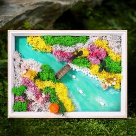 Woohome Zen Garden Accessories, Micro Landscape DIY Painting with Rectangle Painting Frame, Moss, Garden Kit for Home Decor, Photo Frame Decoration, River