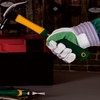 [Weldas] プレミアム ダブルレザー パーム作業手袋、多用途のウィング親指とガンカット、高耐久ゴム引き安全カフ 7.5 cm 長、10-2806L、グリーンとグレー、L。