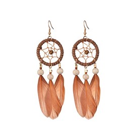 Ymqewq Feather Earrings for Women Long Fringe Earrings Bohemian Vintage Tassel Drop Dangle Earrings with Dream Catcher Design for Wedding Brown