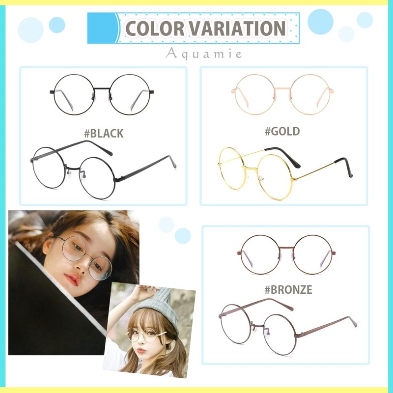 Aquamie Blue Light Cut Flat Glasses, PC Glasses, Round Glasses,