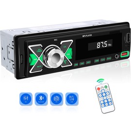 CAMECHO Single Din Car Stereo Bluetooth Audio Digital Media Receiver with USB Port – FM Radio, MP3 Player, EQ, APP Control, Multi Color Illumination, TF Card, AUX Input, Car Radio, Remote Control