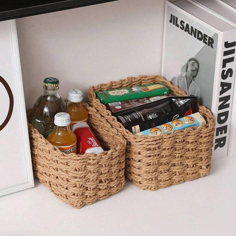 AIMALL 4-Piece Hand-Woven Storage Basket Set – Multi-Sized Straw Sundries