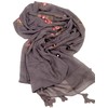 iB-iP Women's Floral Pattern Lightweight Embroidered Scarf, Warm grey