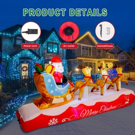 11.5Ft Giant Christmas Inflatables Santa Sleigh & Reindeer Outdoor Decorations, Blow Up Yard Christmas Santa Claus Decoration Built-in LED Lights Xmas Decor for Lawn, Holiday Party