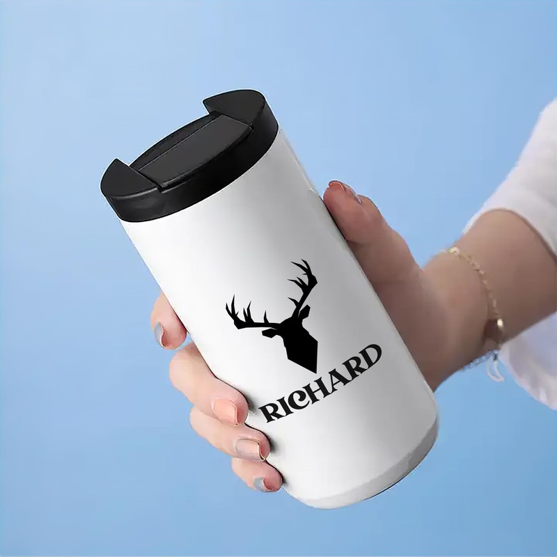 GRAZDesign Thermobecher mit Namen personalisiert, Hirsch Geschenk Weihnachten, Kaffeebecher to