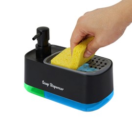 Kitchen Dish Soap Dispenser Set,2-in-1 Countertop Hand and Dish Soap Dispenser Set,Black Soap Dispenser Set with 1 Sponge Holder,for Kitchen Sink Bathroom Countertop Storage Organizer