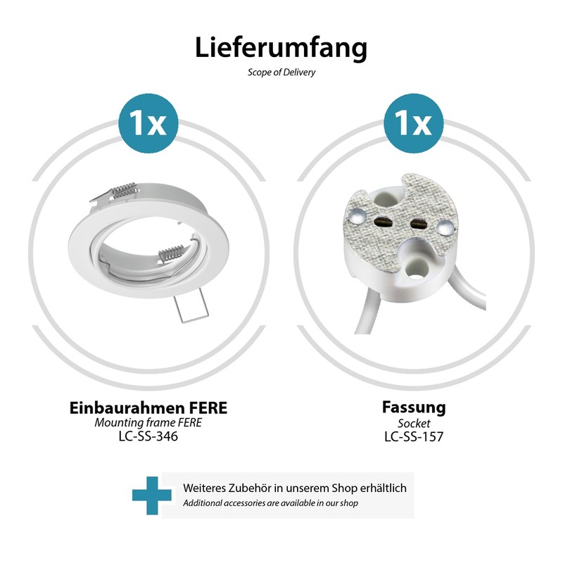 ledscom.de FERE Ceiling Mounting Frame White Swivelling (LED/Halogen/MR16/50 mm) Including