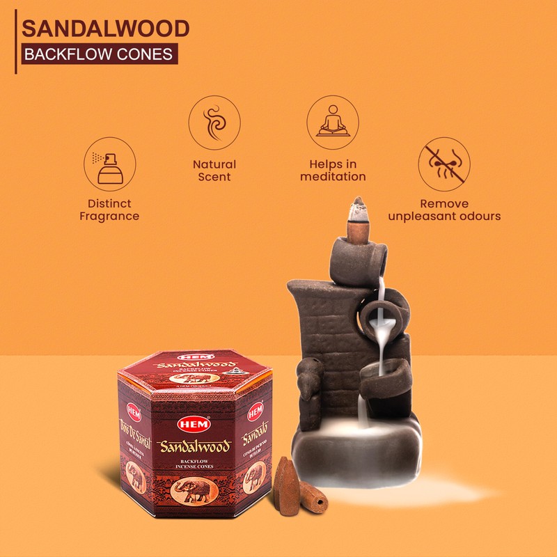 HEM Sandalwood Backflow Incense Cones – Pack of 40 Brown