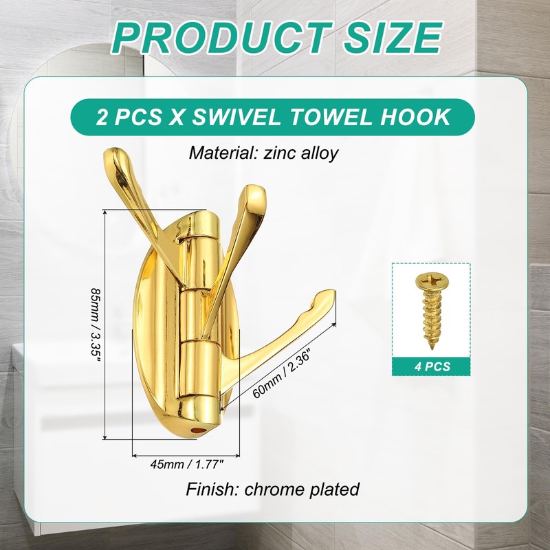 PATIKIL Swivel Towel Hooks Foldable Towel Hook Clothes Hooks Hanger