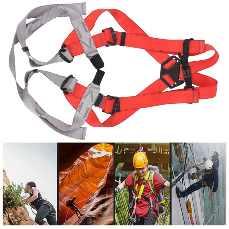 Red Gray Polyester Full Body Rock Climbing Harness Outdoor Protection