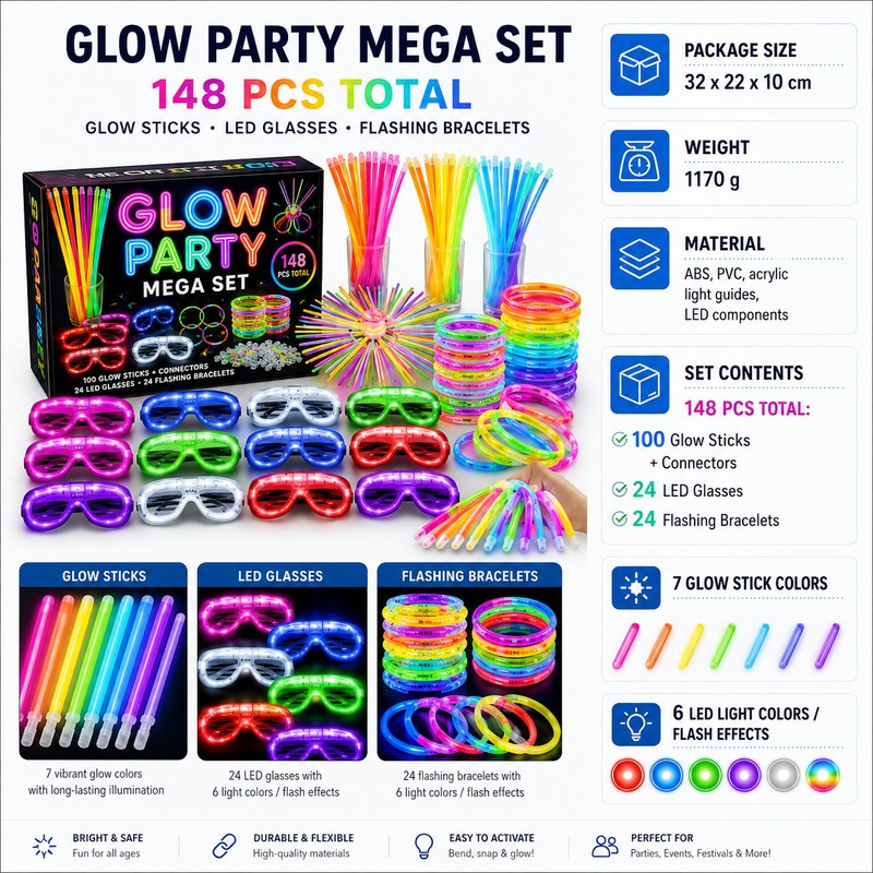 283-Piece Glow Party Favor Set for Night Events – LED