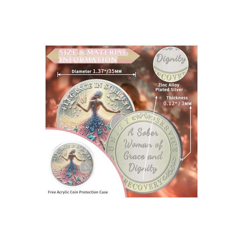 AtSKnSK Elegant 10 Year Sobriety Coin, Butterfly Metamorphosis AA Coin