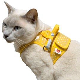 Cat Harness Double Block Type Laminating Series LL Size Goro Nyan Original Laminated Polka Dot Yellow LL Size