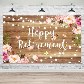 Lofaris Rustic Retirement Banner Backdrop for Women Pink Floral Happy Retirement Party Decorations Retired Party Photo Booth Studio Props 70.8x43.3(inch)