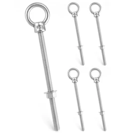 QWORK 316 Stainless Steel Machinery Eye Bolt with Shoulder, 5 Pack 3/8" x 6" Long Stainless Steel Marine Grade Shoulder Eye Bolt, Threaded Eyebolts, WD30279