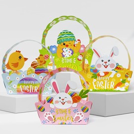 allydrew Easter Gift Baskets with Handle, Treat Boxes for Eggs, Cookies and Candy, Set of 12, Vibrant Easter Eggs