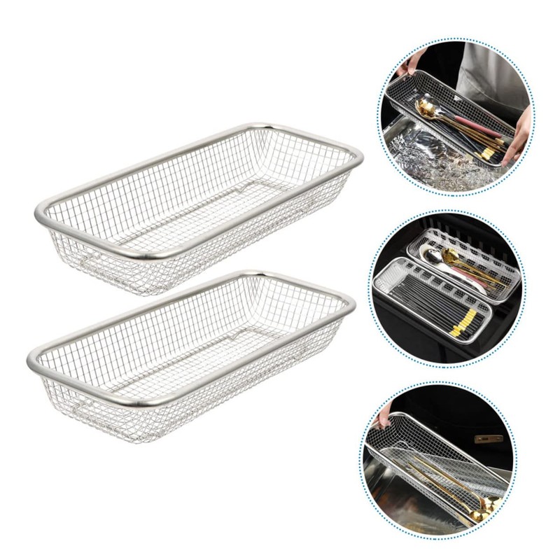 TEHAUX 2Pcs Stainless Steel Dishwasher Basket Durable Cutlery Holder with