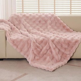 Cuddleux Plush Fluffy Faux Fur Blanket Pink 60x80 Inch Cozy Super Soft Fuzzy Throw Blanket for Bed Couch