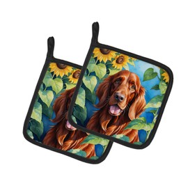 Caroline's Treasures Irish Setter in Sunflowers Pair of Pot Holders Kitchen Heat Resistant Pot Holders Sets Oven Hot Pads for Cooking Baking BBQ, 7 1/2 x 7 1/2