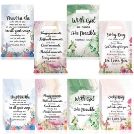 60 Pcs Christian Gift Bags with Handles for Women Religious Plastic Bag with Bible Verse Bulk for Church Religious Christian Gifts Inspirational Flower Pouches for Women Party Favor Church