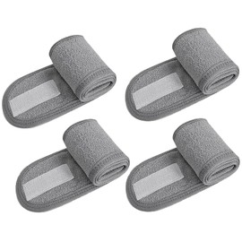 4 Pcs Spa Headband for Facial Skincare Headbands Adjustable Face WashingTowel Makeup Hair Bands Head Wraps for Women Man Shower, Yoga, Sports, Bath (Grey)