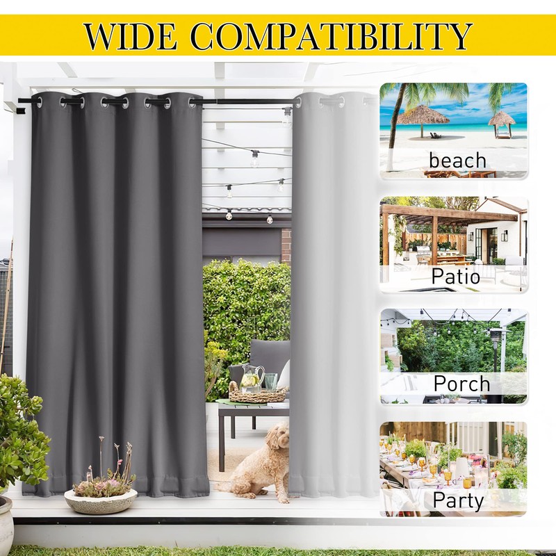 NICETOWN 2 Panels Outdoor Curtains for Patio Waterproof & Windproof,