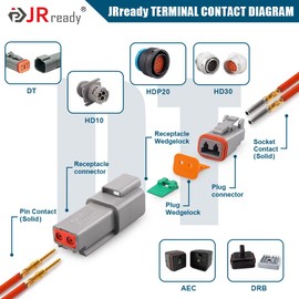 JRready Gold Plated Deutsch Solid Connector Terminals Kit,ST6356-16-040 DT Turned Contacts Size 16,Male Pins 0460-202-1631/Female Sockets 0462-201-1631 Solid Contacts Wire Gauge 16-20 AWG, 40 Pairs