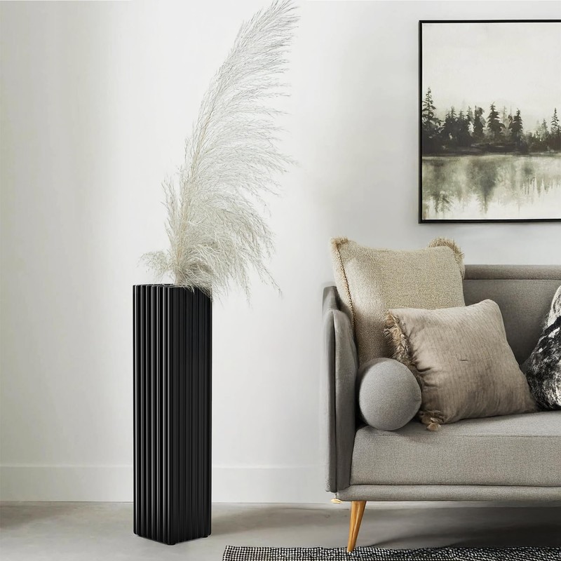 18" Modern Black Vertical Stripe Floor Vase, Tall Centerpiece Vase