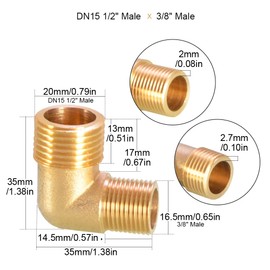 Threaded Fittings Brass Pipe 90 Degree Connectors Brass Hose Barb BSP Male Thread Pipe Oil Gas Elbow Fitting Coupling (DN15 1/2" Male Thread x 3/8"