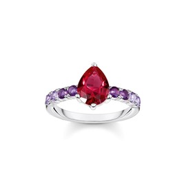 THOMAS SABO Red Teardrop Ladies Ring TR2442-477-7-56 Size N, Sterling Silver, Cubic Zirconia
